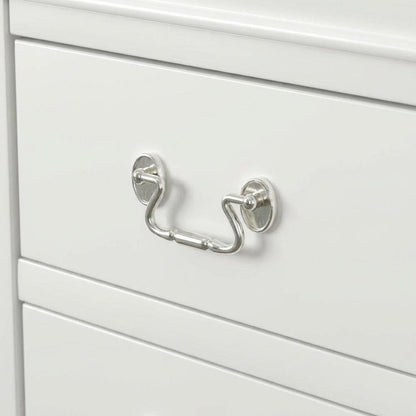 White Bedroom Nightstand with Traditional Design and Brushed Nickel Accents