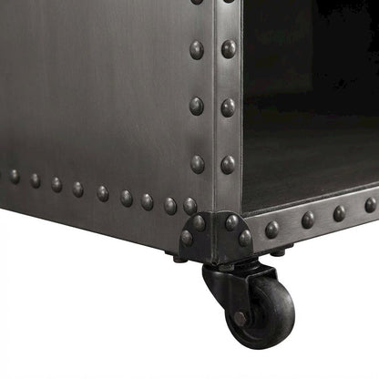Vintage Brown Aluminum Nightstand with Usb Power Dock and Industrial Style