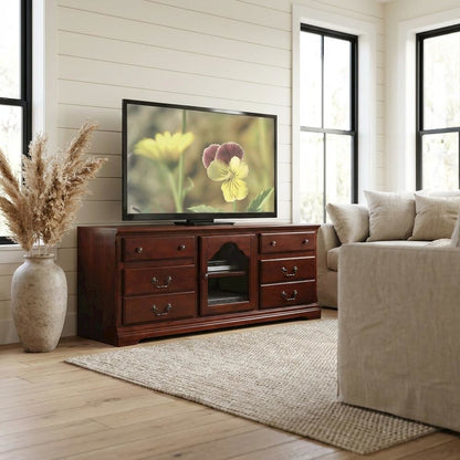 Cherry wood TV stand with sleek modern design and ample storage
