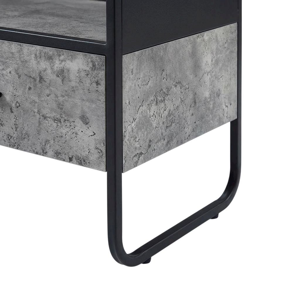 Industrial-style TV stand, concrete gray, black finish, made from particleboard