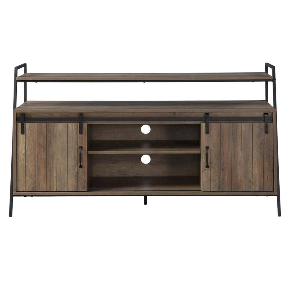 Industrial TV Stand in Rustic Oak & Black Finish with MDF, Metal, Veneer
