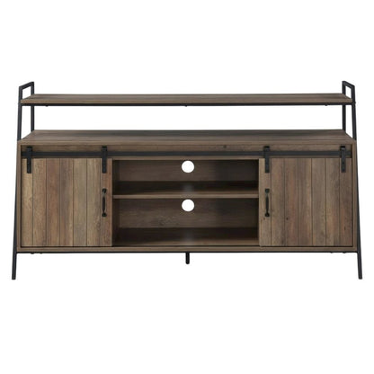 Industrial TV Stand in Rustic Oak & Black Finish with MDF, Metal, Veneer