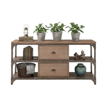 Industrial-style TV stand, Weathered Oak, Antique Silver, metal, wood veneer