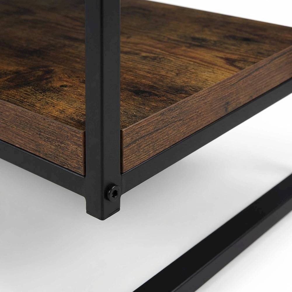Weathered Oak and Black Metal TV Stand with Storage Compartments