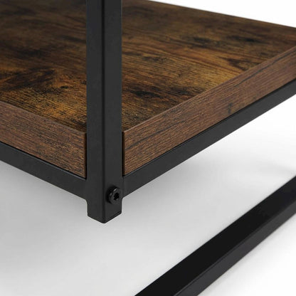 Weathered Oak and Black Metal TV Stand with Storage Compartments