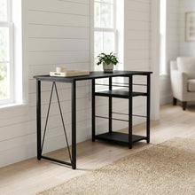 Black Writing Desk, Wood Veneer Surface, Sturdy Particle Board And Metal Frame