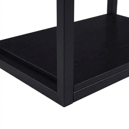 Black Writing Desk, Wood Veneer Surface, Sturdy Particle Board And Metal Frame