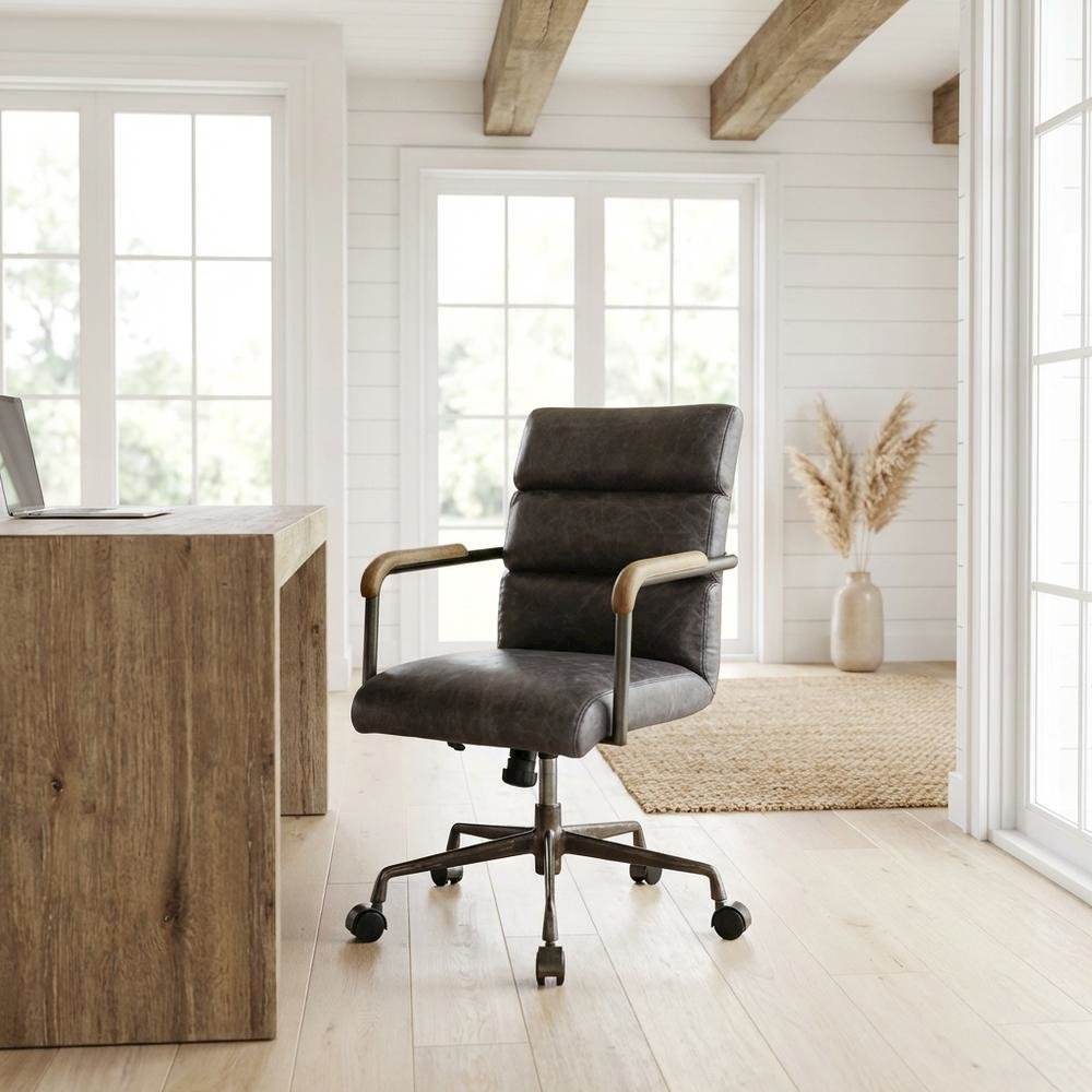 Antique Slate Top Grain Leather Executive Office Chair With High Backrest