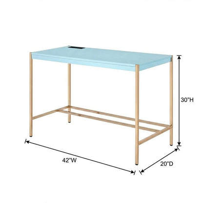 Contemporary Baby Blue And Gold Finish Writing Desk With Mdf And Metal