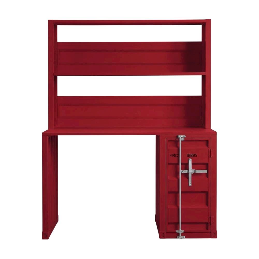 Red Cargo Desk And Hutch With Spacious Workspace And Storage Options