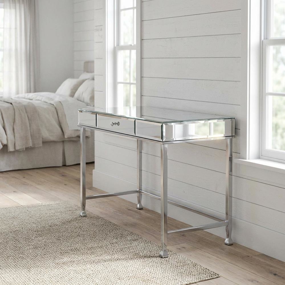 Modern Mirrored And Chrome Finish Writing Desk For Home Office