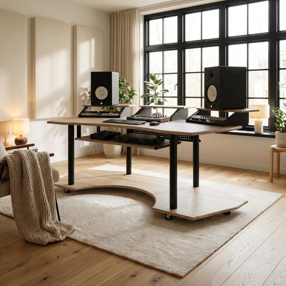 Contemporary Office Desk In Natural Oak With Steel Frame And Veneer Finish