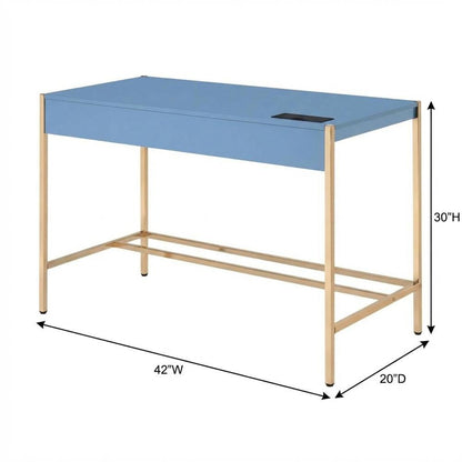 Contemporary Navy Blue And Gold Finish Writing Desk With Mdf And Metal