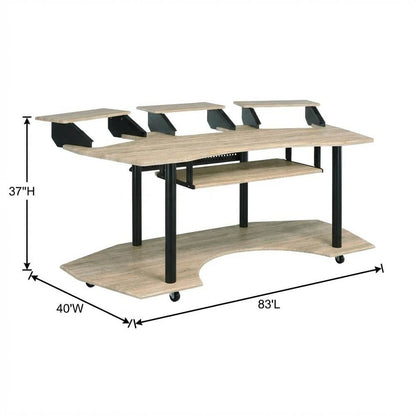 Contemporary Office Desk In Natural Oak With Steel Frame And Veneer Finish