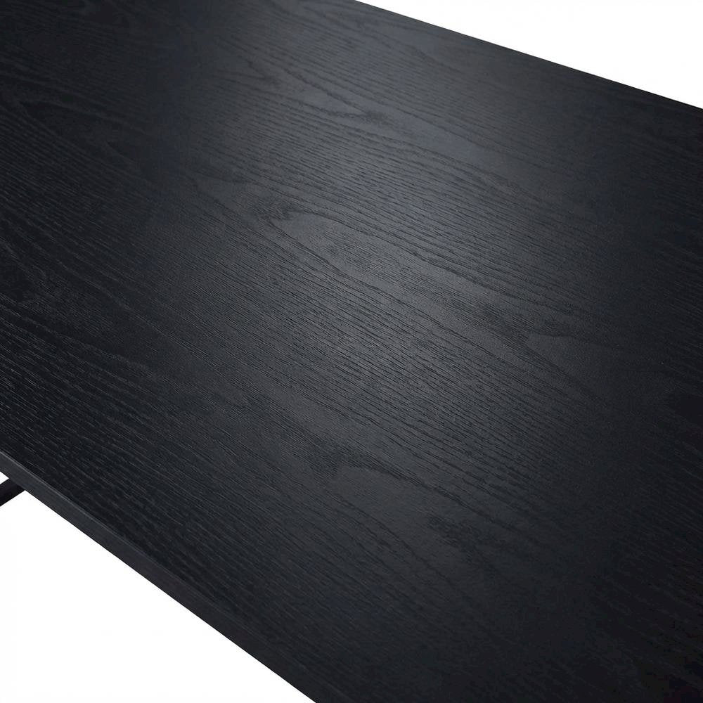 Black Writing Desk, Wood Veneer Surface, Sturdy Particle Board And Metal Frame
