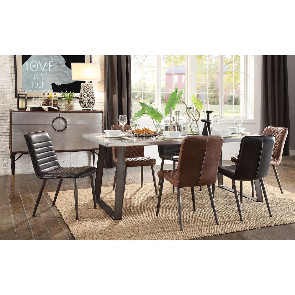 Millerton Side Chair (Set-2) Vintage Chocolate Top Grain Leather & Antique Black