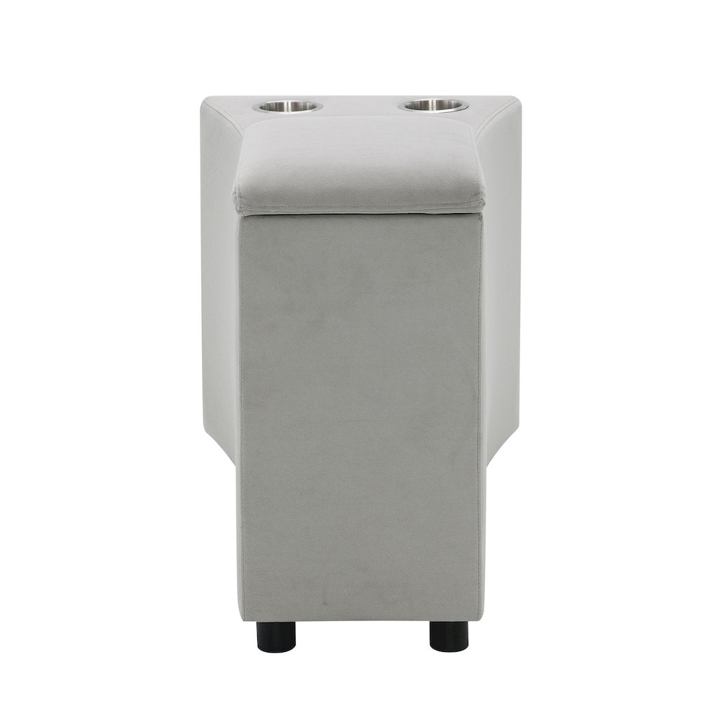 Emee Console w/USB Port , Cup Holder & Wireless Charge Gray Corduroy