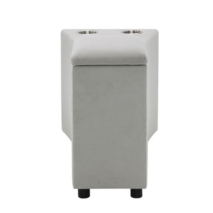 Emee Console w/USB Port , Cup Holder & Wireless Charge Gray Corduroy
