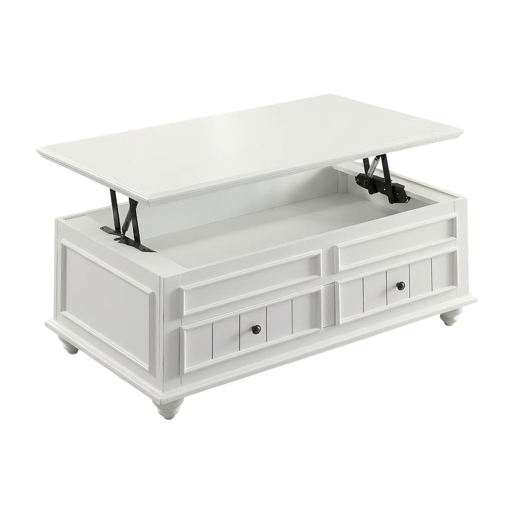 White Washed Coffee Table with Lift Top Wood Veneer Melamine Surface 48-Inch