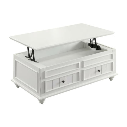White Washed Coffee Table with Lift Top Wood Veneer Melamine Surface 48-Inch