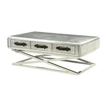 Aluminum Coffee Table with Top Grain Leather Surface and Durable Frame
