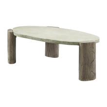 Weathered Gray Cement Coffee Table with Oak Base and Durable Construction