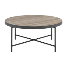 Weathered Gray Oak Metal Coffee Table with Industrial Style and Wood Veneer