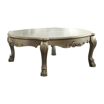 Coffee Table Gold Patina & Bone Wood and Poly-Resin Surface Stylish Design