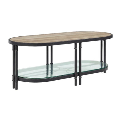 Oval Oak and Sandy Black Coffee Table with Industrial Design