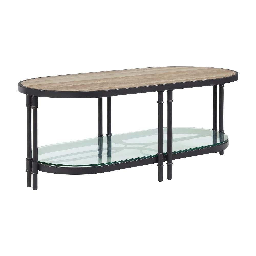Oval Oak and Sandy Black Coffee Table with Industrial Design