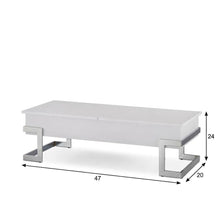 White High Gloss Coffee Table with Chrome Lift Top and Metal Wood Design