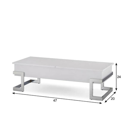 White High Gloss Coffee Table with Chrome Lift Top and Metal Wood Design