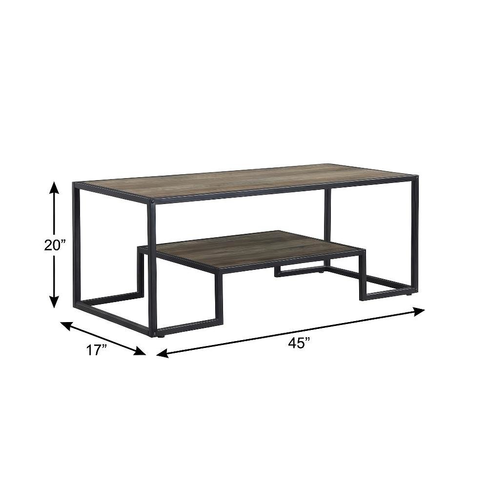 Rustic Oak Multi-Color Coffee Table with Black Metal Base and Veneer Surface