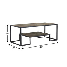 Rustic Oak Multi-Color Coffee Table with Black Metal Base and Veneer Surface