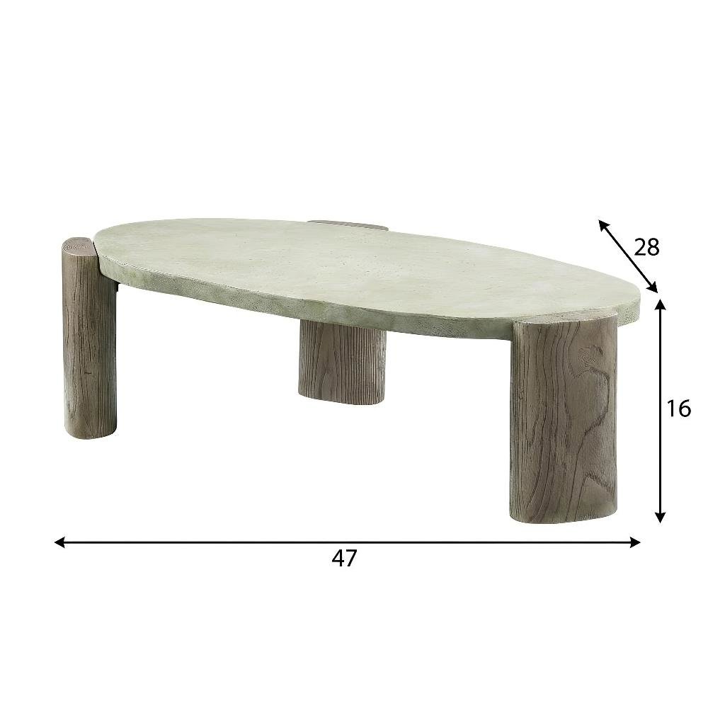 Weathered Gray Cement Coffee Table with Oak Base and Durable Construction
