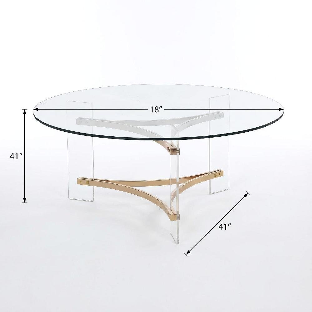 Gold Round Coffee Table with Tempered Glass and Acrylic Metal Frame