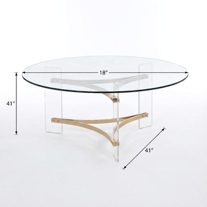 Gold Round Coffee Table with Tempered Glass and Acrylic Metal Frame