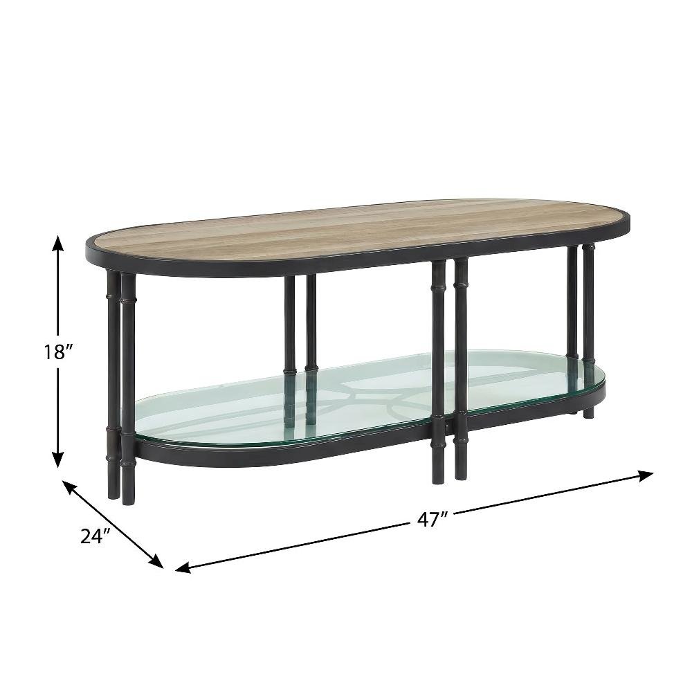 Oval Oak and Sandy Black Coffee Table with Industrial Design
