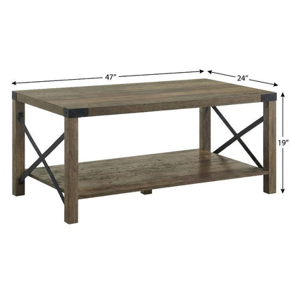 Rustic Oak Finish Rectangular Coffee Table Industrial Style MDF Metal Frame
