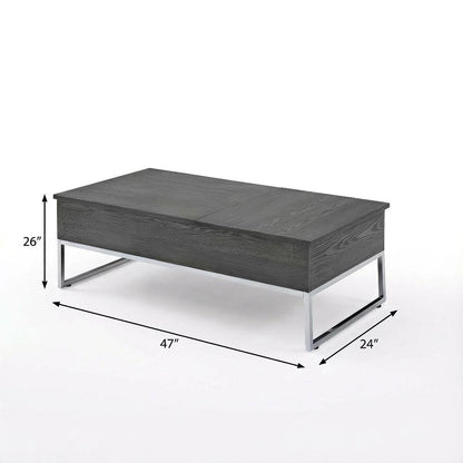 Gray Oak Coffee Table with Lift Top, Metal and Wood Veneer, Modern Design