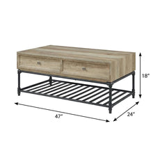 Oak and Sandy Black Finish Rectangular Coffee Table Industrial Metal MDF Veneer