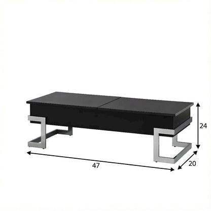 Black and Chrome Coffee Table with Lift Top Metal Wood Veneer Composite Wood