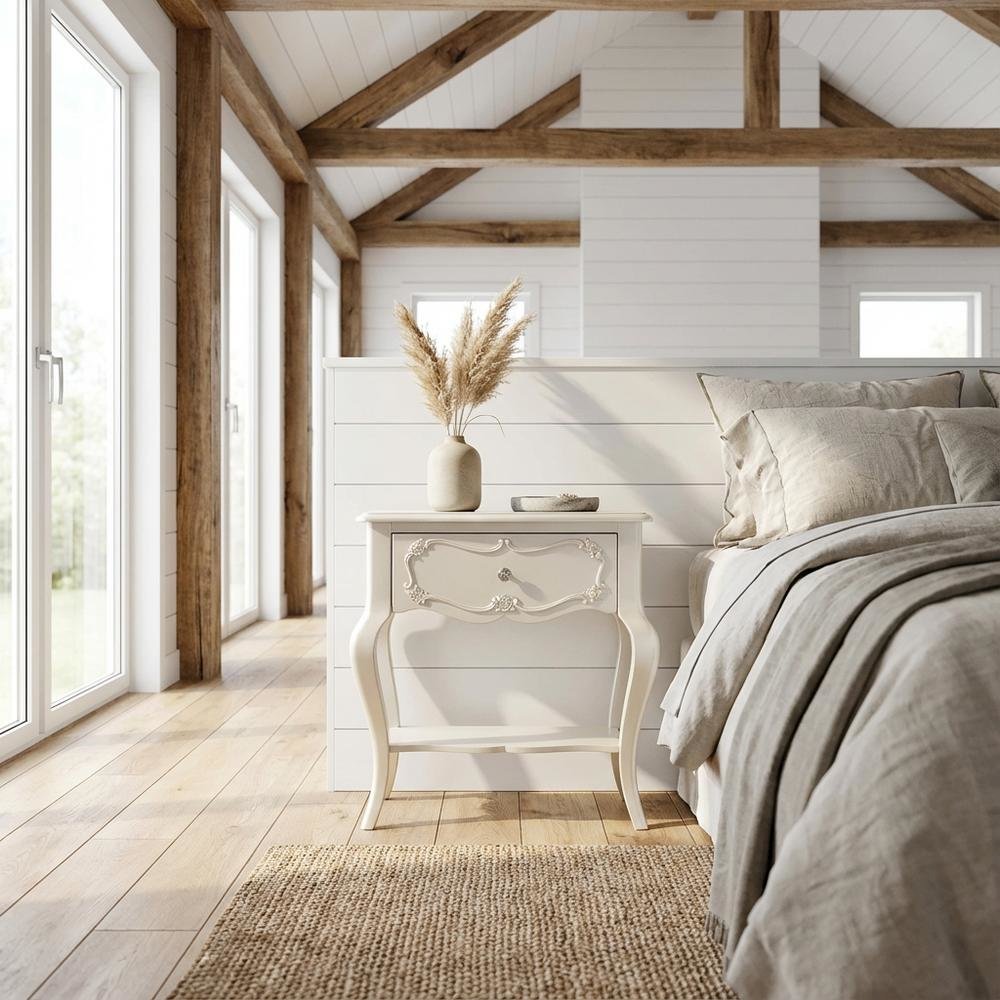 Pearl White Nightstand with Modern Bedroom Storage and Sleek Design
