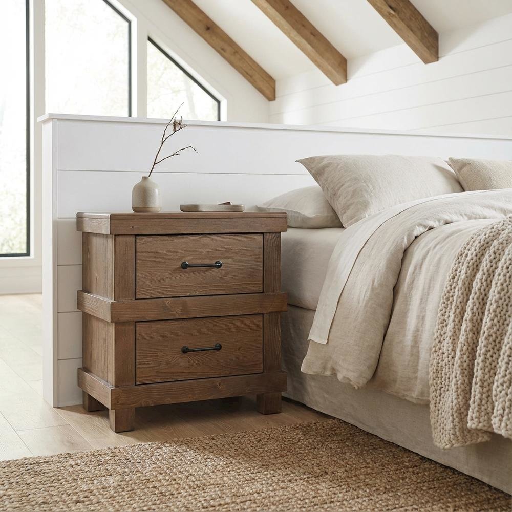 Antique Oak Nightstand with Classic Design and Solid Wood Finish