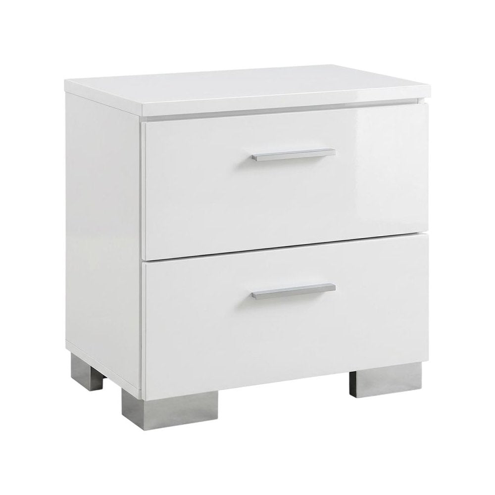 White Nightstand with Chrome Legs for Modern Bedroom Decor