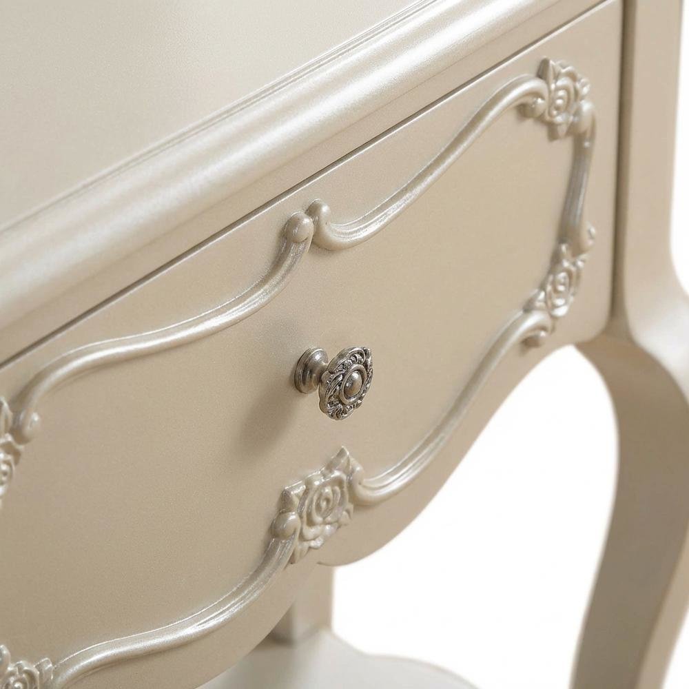 Pearl White Nightstand with Modern Bedroom Storage and Sleek Design