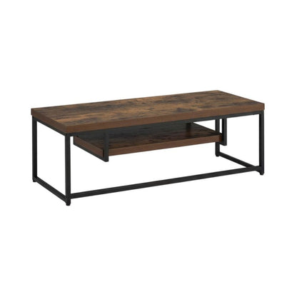 Weathered Oak & Black Metal TV Stand with Elegant Storage Design