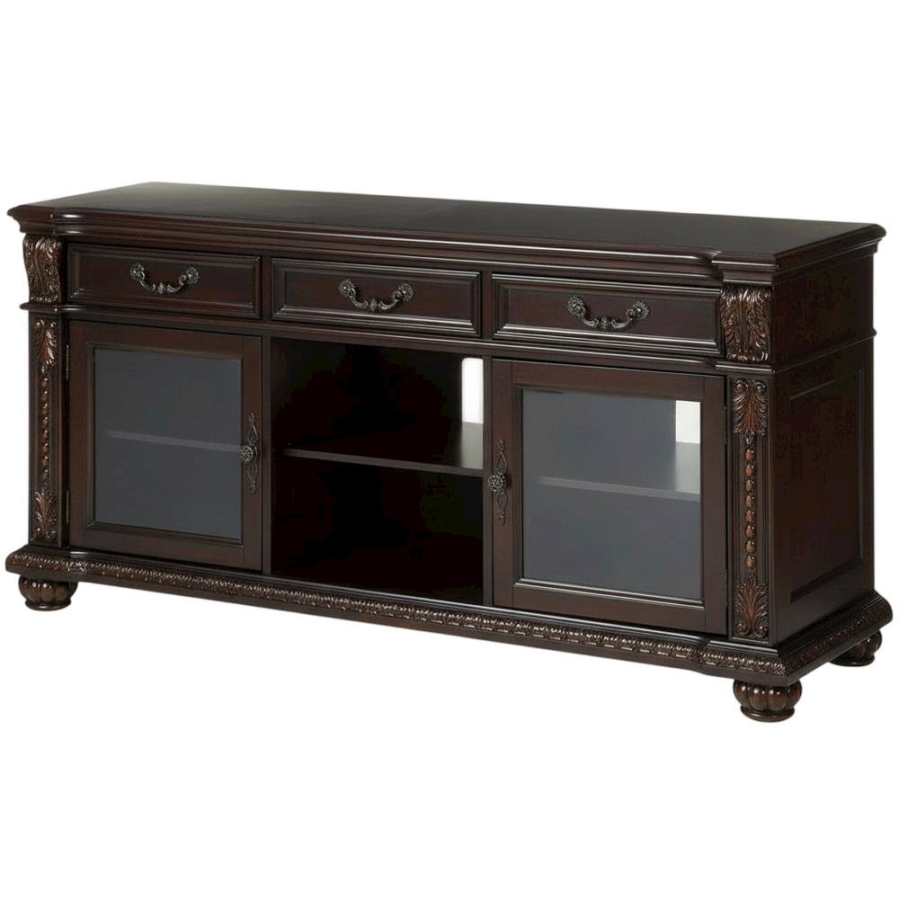 Cherry Wood and Glass TV Stand with Vintage Style and Spacious Design