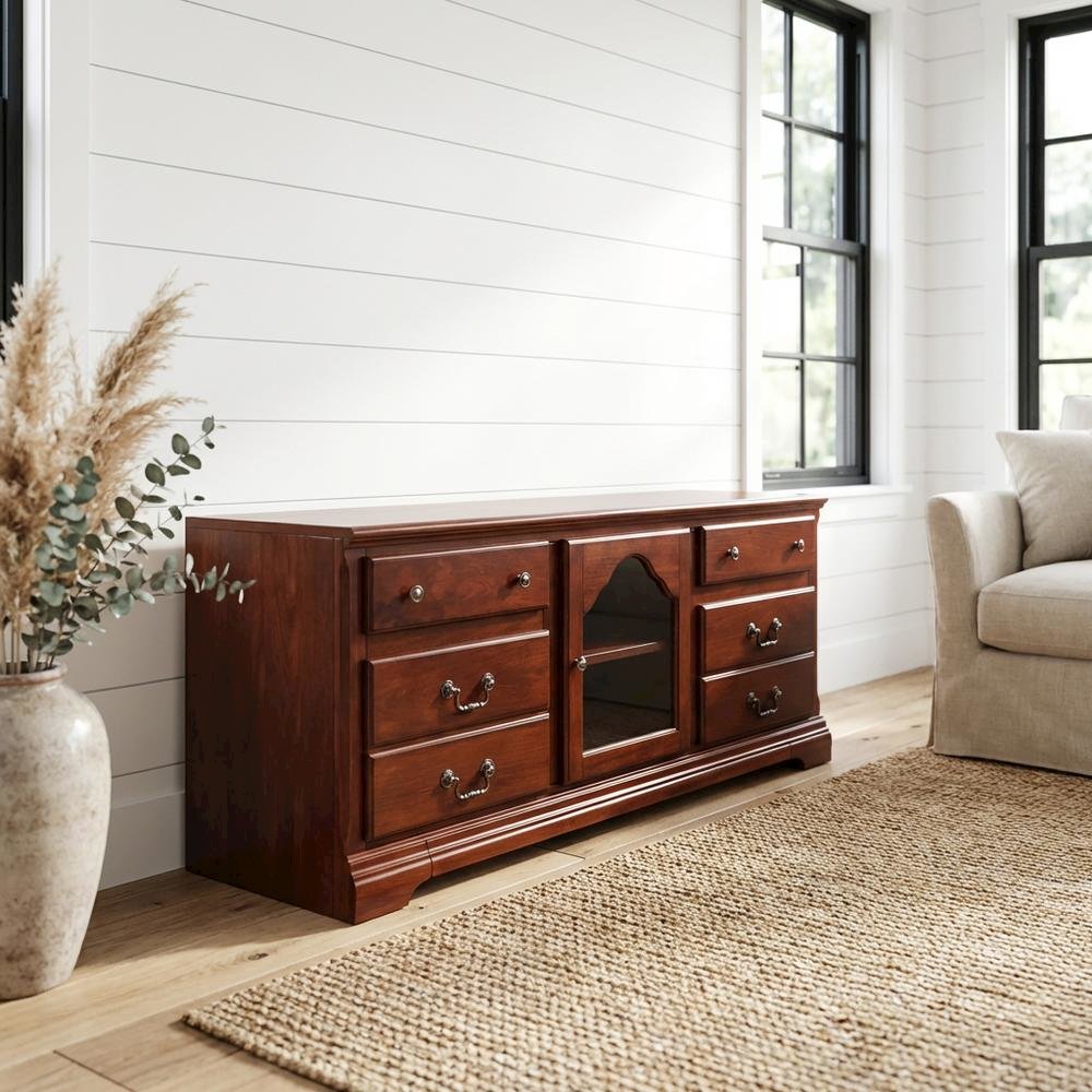 Cherry wood TV stand with sleek modern design and ample storage