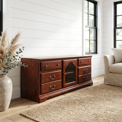 Cherry wood TV stand with sleek modern design and ample storage